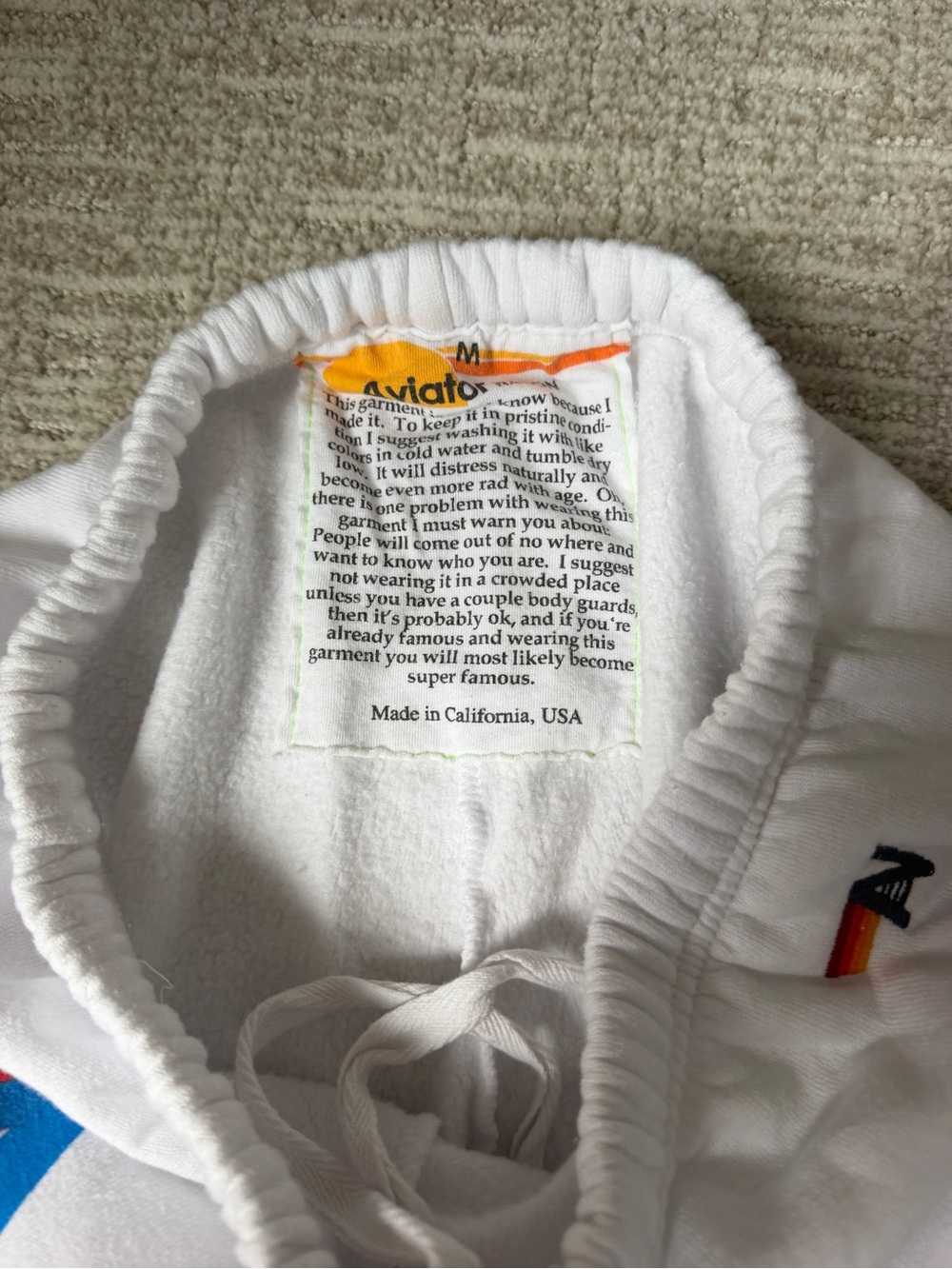 Aviator Nation White Joggers with Rainbow AV Patch - Picture 4 of 5